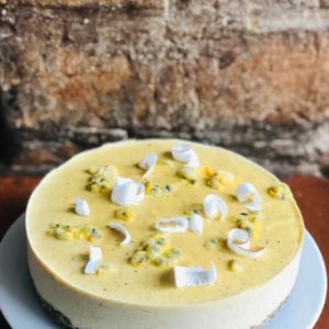 Mango and passion fruit cheesecake