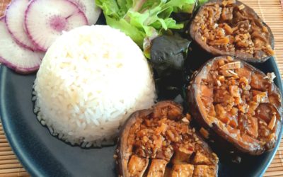 Sweet and sour sesame aubergines